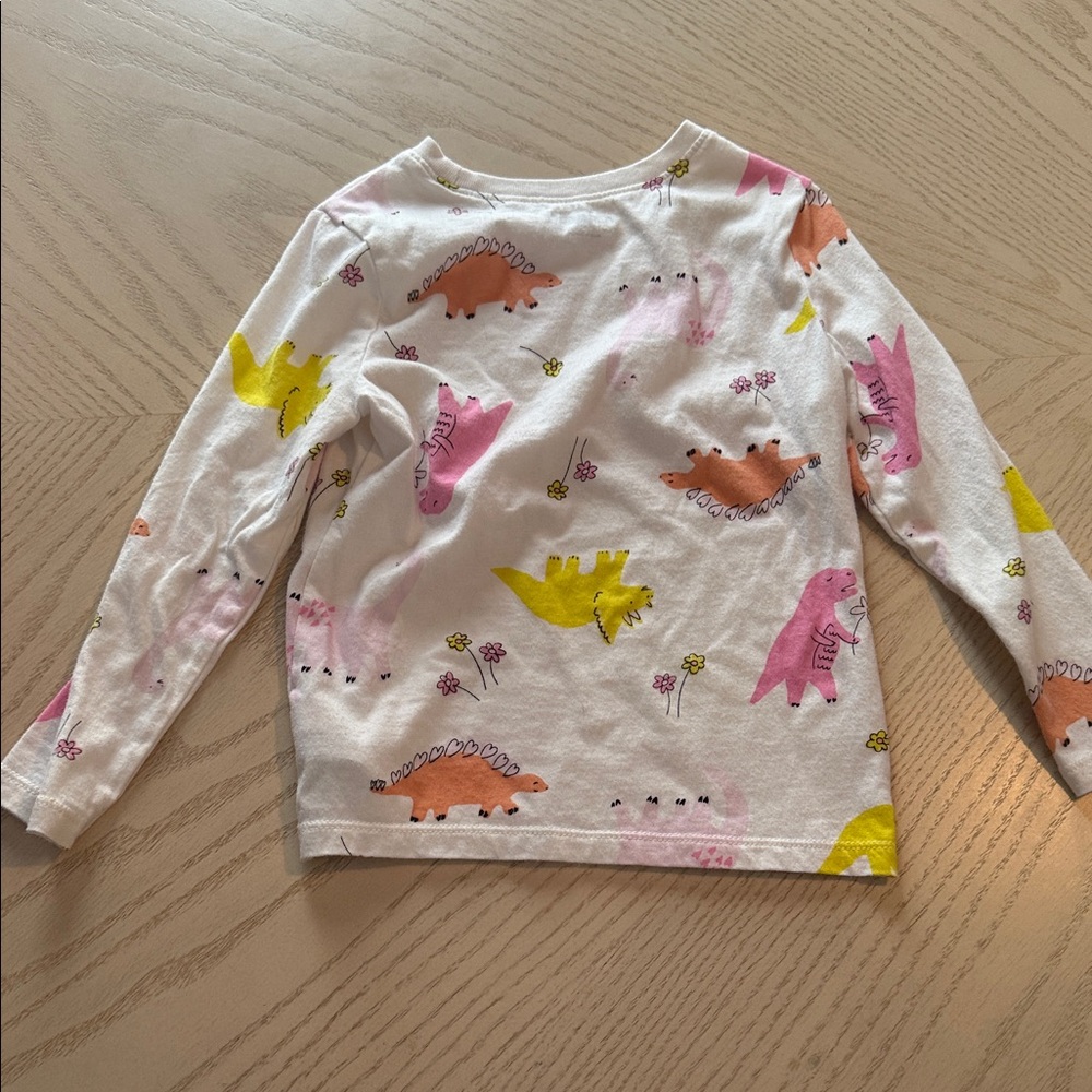 Old Navy White Long-Sleeve Tee with Pink, Yellow, Orange Dinosaur Print 💜 - Picture 3 of 4